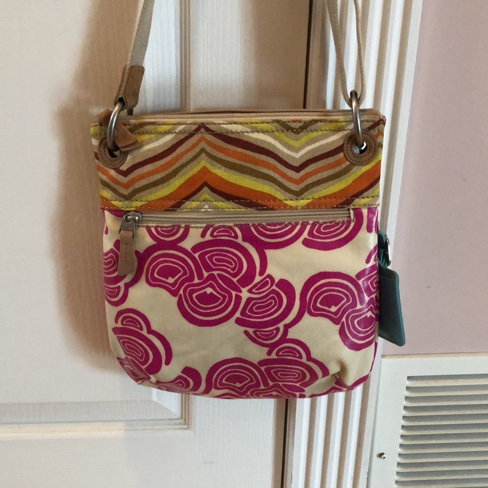 Fossil Pink Teal Multicolor Chevron Crossbody Bag